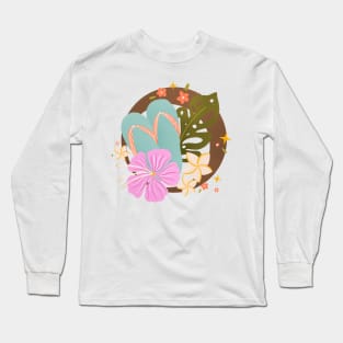 Flip flops and tropical flowers Long Sleeve T-Shirt